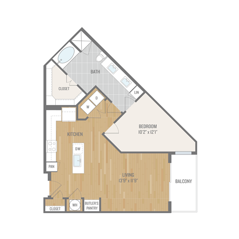 Floor plan for 1 bed, 1 bath, 875 sqft